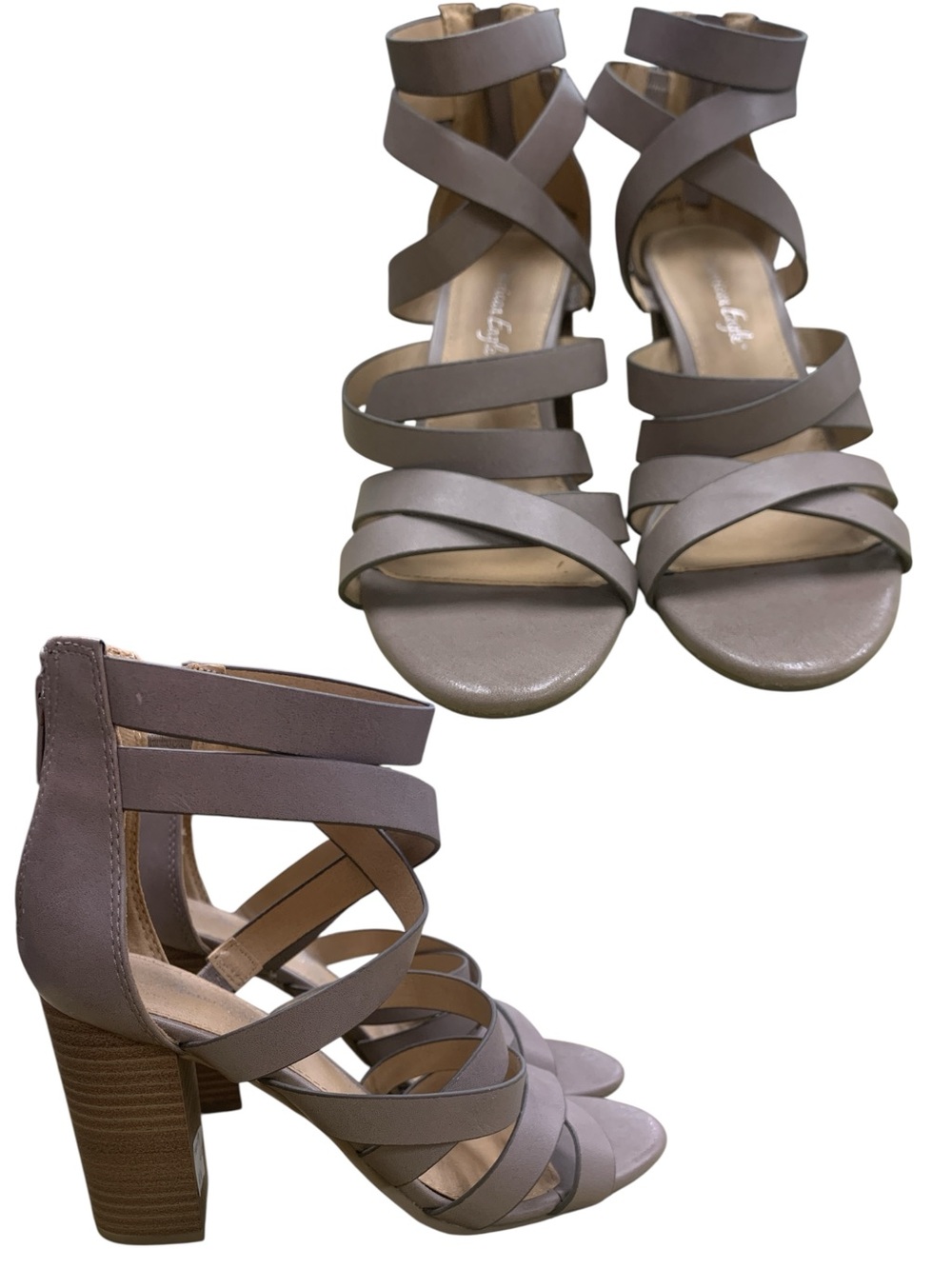 American Eagle Outfitters Taupe Strappy Block Heel Sandals S6.5
